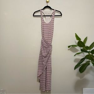 Mara Hoffman Linen Purple Gray Stripe Racerback Sleeveless Wrap Front Midi Dress